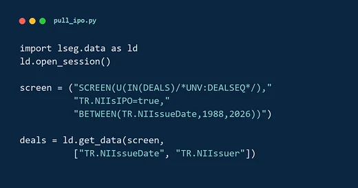 downloading US IPO data from LSEG in Python