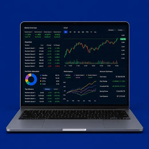 Python code connects to the Trader Workstation desktop app, which connects to Interactive Brokers.